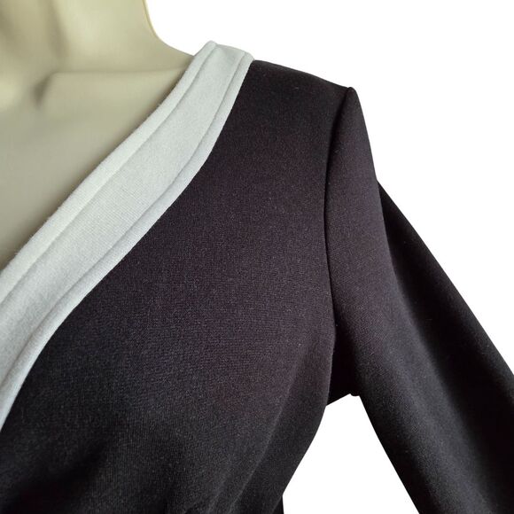 Boston Proper Black White A-Line Dress Size 8 Career Office V-Neck 3/4 Sleeve - Picture 3 of 8